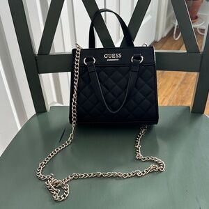 Small GUESS Black Quilted Satchel with Gold Chain Strap